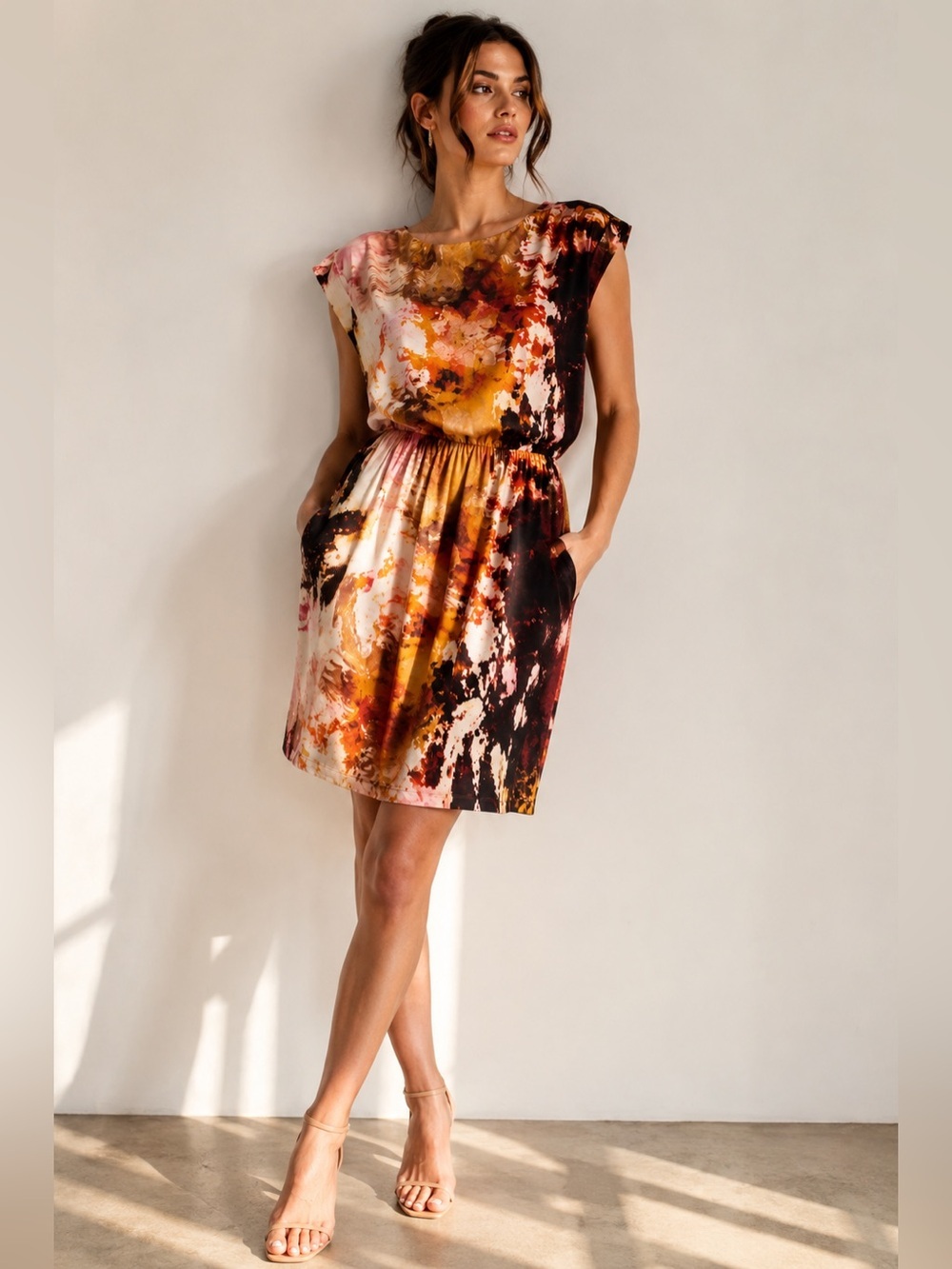 Alice + Olivia Mari Easy Dress XS Silk Abstract Art Print Dolman Sleeve Designer